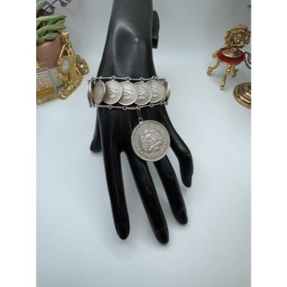 NA Jewelry - Vintage Mexican Coin Bracelet Solid Silver Unique Collectible Jewelry From 40s